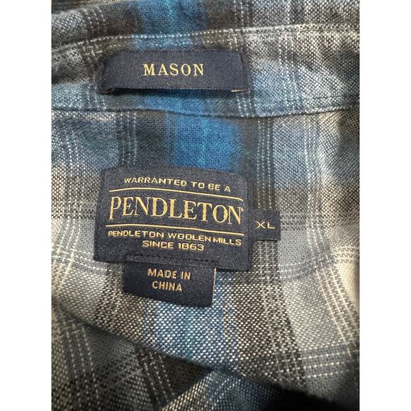 Pendleton Cotton Plaid Shirt Mason Fit in XL Blue, black, gray, and white plaid - Picture 3 of 5